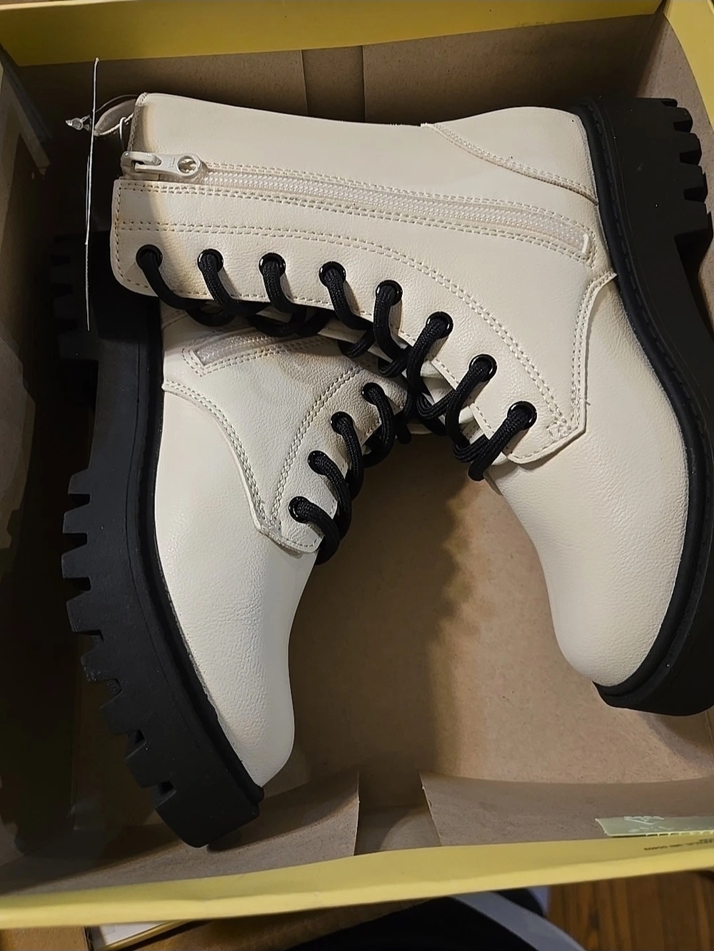 art class Cream Combat Boots with Black Lug Sole